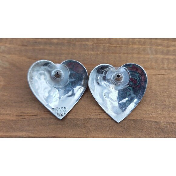 Sterling Silver Heart Earrings Mexico Blue Stone Accent Pierced New Backs - Picture 4 of 6